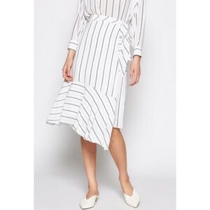 NWT Joie Lundyn Pinstripe Wrap Asymmetrical Midi Skirt Sz. 6